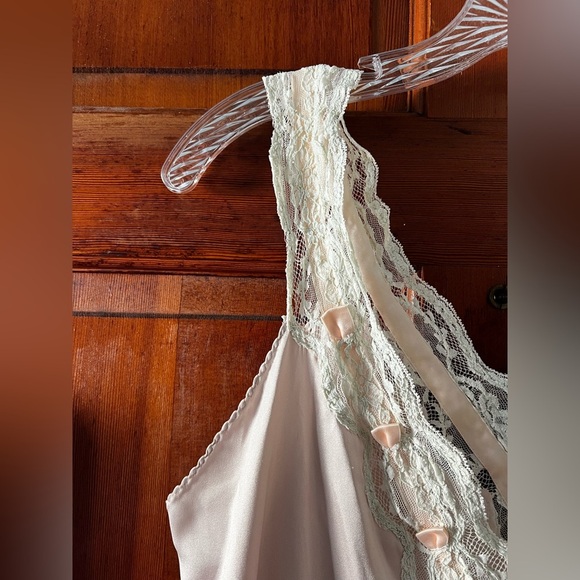 Vintage Alice Maloof Satin Nightgown Slip Dress – Pink Lace Trim Lingerie Medium - Picture 5 of 11